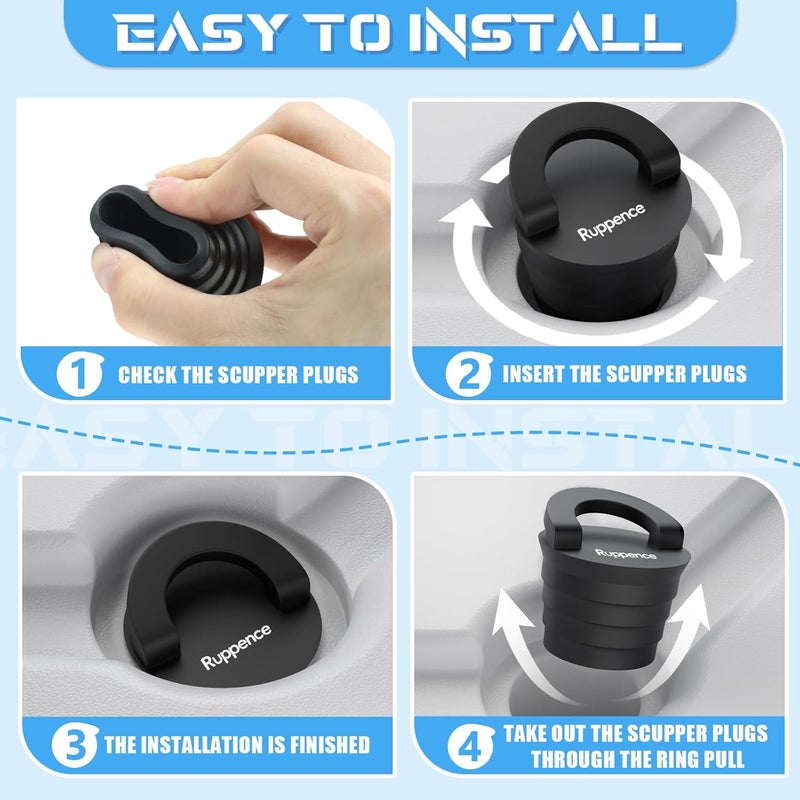 Ruppence 1-1/2" Kayak Scupper Plugs, Push-in Boat Drain Kayak Plugs for Sit on Top with Ring Pull Design, Watertight Livewell & Bilge Stoppers for Marine Drain Holes, Canoes & Small Watercraft (4Pack) - Image 4